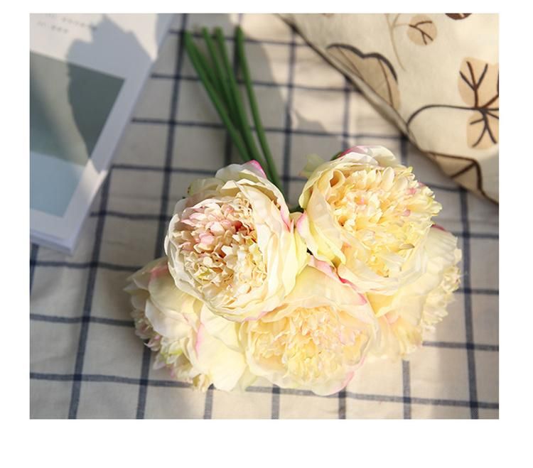 Real Touch Plastic Artificial Silk Peony Bouquets Wedding Home Decoration