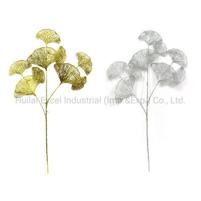 Ginkgo Leaf Pick Christmas Decoration Glitter Christmas Bouquet Artificial Pick