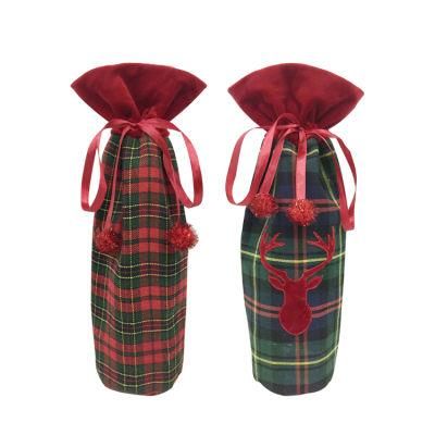 2022 Home Decor Hot Plaid Storage Gift Bottle Cover Christmas Wine Bag