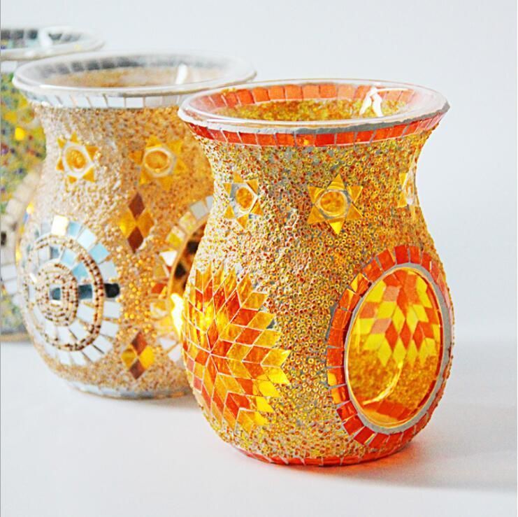 Handmade Mixed Color Turkish Glass Mosaic Candle Holder Candle Jar