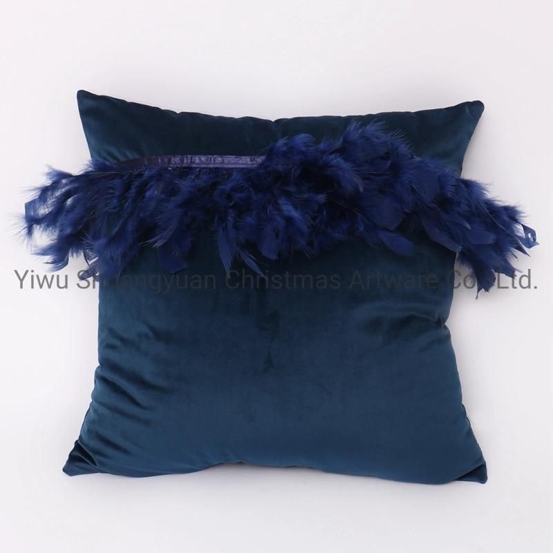 New Design Christmas Bolster Pillow with Feather for Holiday Wedding Party Home Decoration Hook Ornament Craft Gifts