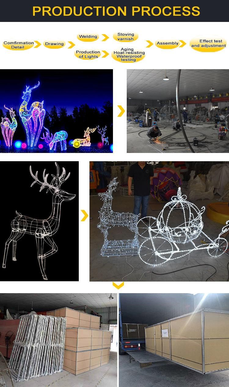 Outdoor 3D LED Reindeer Carriage Christmas Decorations