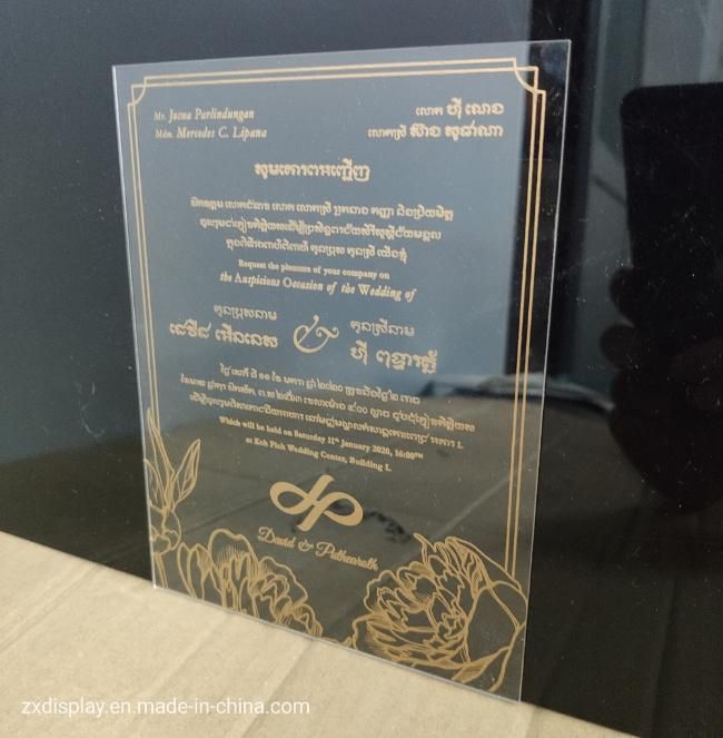 Custom Gold Printing Acrylic Invitation Wedding Invitate Card