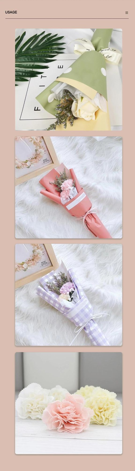 Wedding Decoration Flower Carnations Mother′s Day Gift Artificial Flower