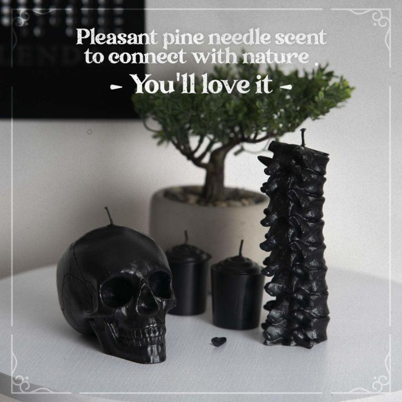 Spine & Skull Candle Set - Scented 4 Pack - Gothic Decor for Bedroom - Black Skull Decor for Home - Goth Room Decor