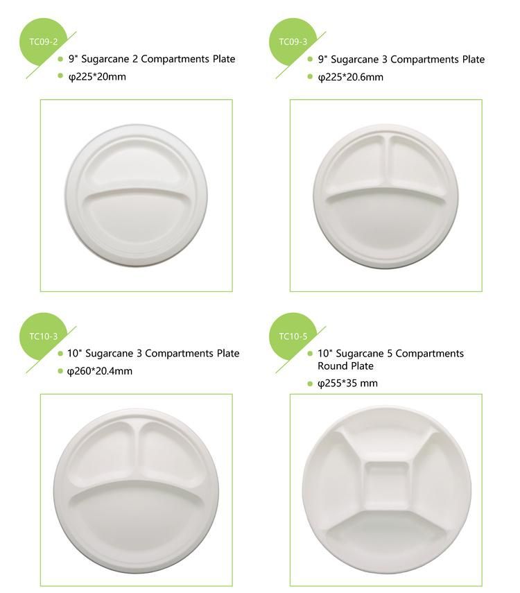 100% Biodegradable Sugarcane Bagasse 3 Compartment Divided Dinnerware