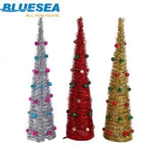 150cm Folding Spiral Christmas Tree with Balls Multicolor Pet Material