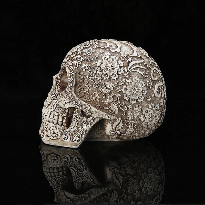 Resin Human Skull Decoration, Halloween Decor Skull Sculpture, Creative Adult Skull Flowerpot, Trick Skeleton Craft