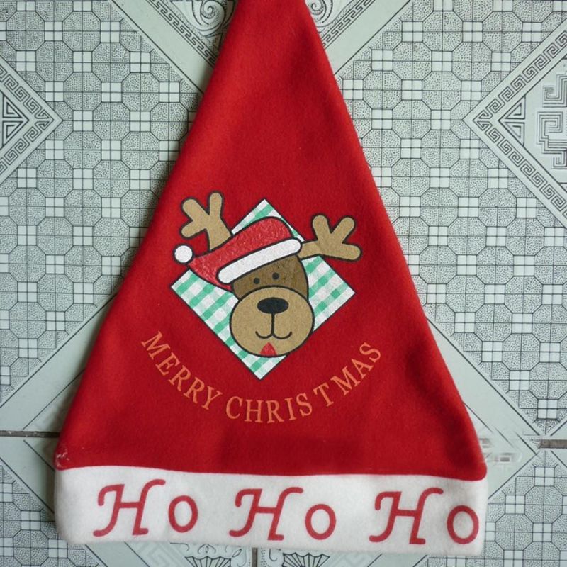 Factory Whole Sales Kinds of Xmas Hat with Velvet Woven Material Silk Printing embroidery  Logo Bronzing Logo