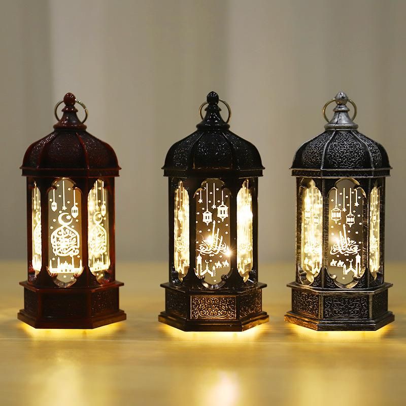 Christmas Ramadan Festival Retro Luminous Hexagonal Glass Wind Lamp Table Decoration Scene Decoration Gifts