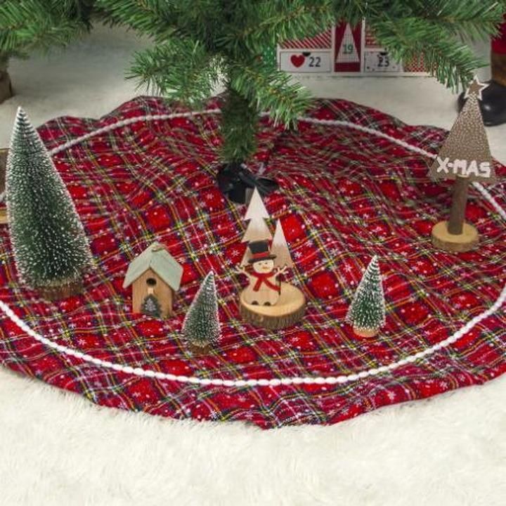 Fabric Grid Snow Flower 100cm Christmas Tree Skirts