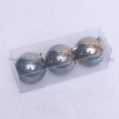 8cm Shiny Grey and Champagne Silver Water Mark Christmas Plastic Ball