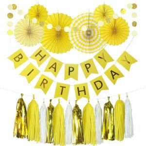 Golden Paper Tassel Birthday Banner Paper Flower Birthday Party Decorations