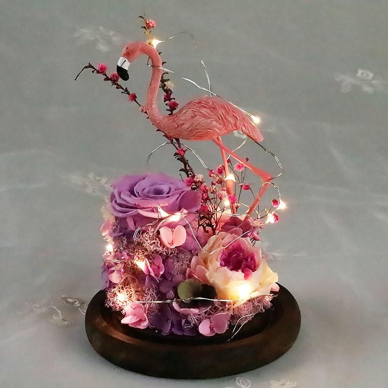 100% Fresh Natural Long Life Real Preserved Flower Preserved Bird Rose in LED Light Glass Dome