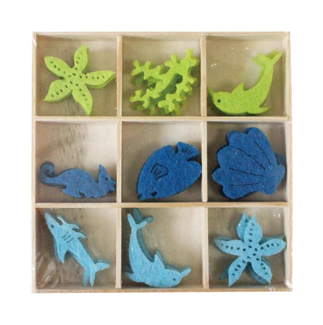 23468-23474 36PCS Colorful Designs Wooden Box Wool Felt Craft Decoration Shapes with Animal Loving Heart