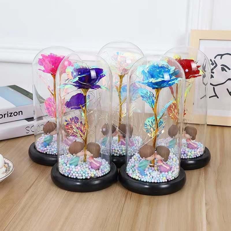 Rose in Glass Dome with Fairy Lights, Light up Artificial Eternal Flower Bedroom Decor, Gift for Mom Wife Girlfriend Valentine′s Day Christmas Anniversary
