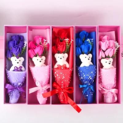 Factory Artificial Soap Rose Flower Teddy Bear for Christmas, Valentine&prime; S Day, Mother&prime; S Day Gifts