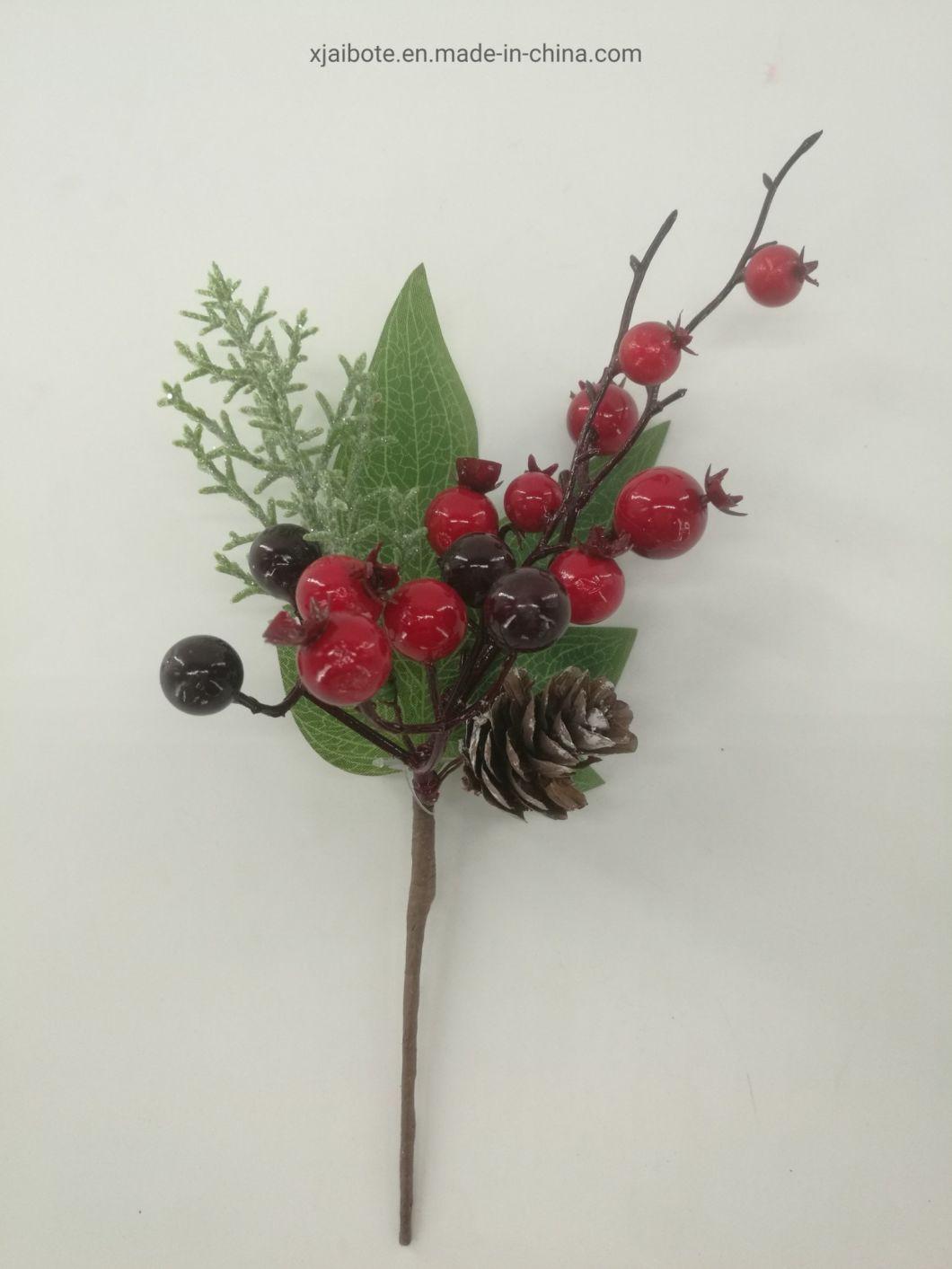 Beautiful Red Bauble PVC Christmas Picks with Foam Christmas Balls and Pine Cones