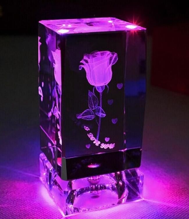 2016 3D Laser Engraving Flower Crystal Cube Crystal Wedding Gift