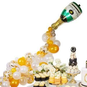 Wine Bottle Black and White Gold Balloon Chain Birthday Party Background Balloon
