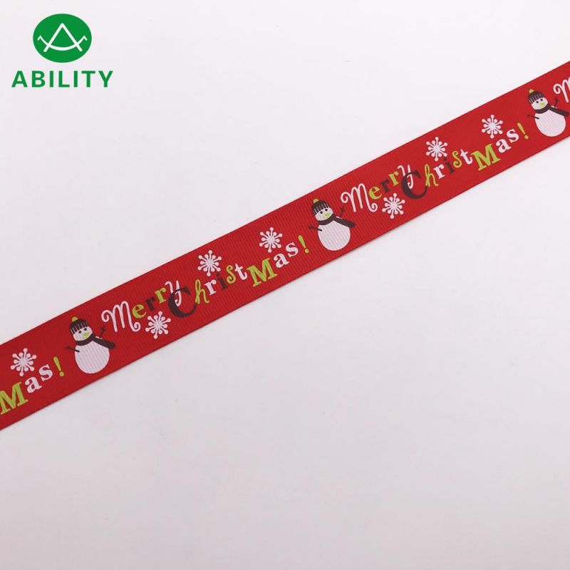 Hot Selling Polyester Snowman Printed Chiristmas Grosgrain Ribbon