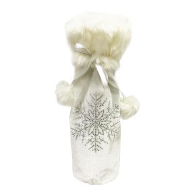 Christmas White Plush Wine Bottle Gift Bag Home Table Decor for Party