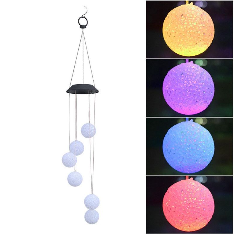 Color Changing Solar Power Wind Chime Spiral Spinner Crystal Ball Wind Mobile Portable Waterproof Outdoor Decorative Romantic Wind Bell Light for Patio Yard Gar