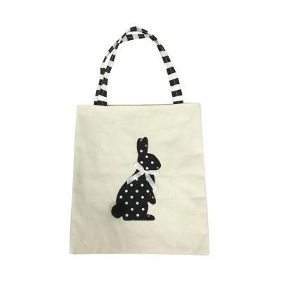 Custom Foldable Shopping Bags Rabbit Pattern Tote Easter Canvas Bag