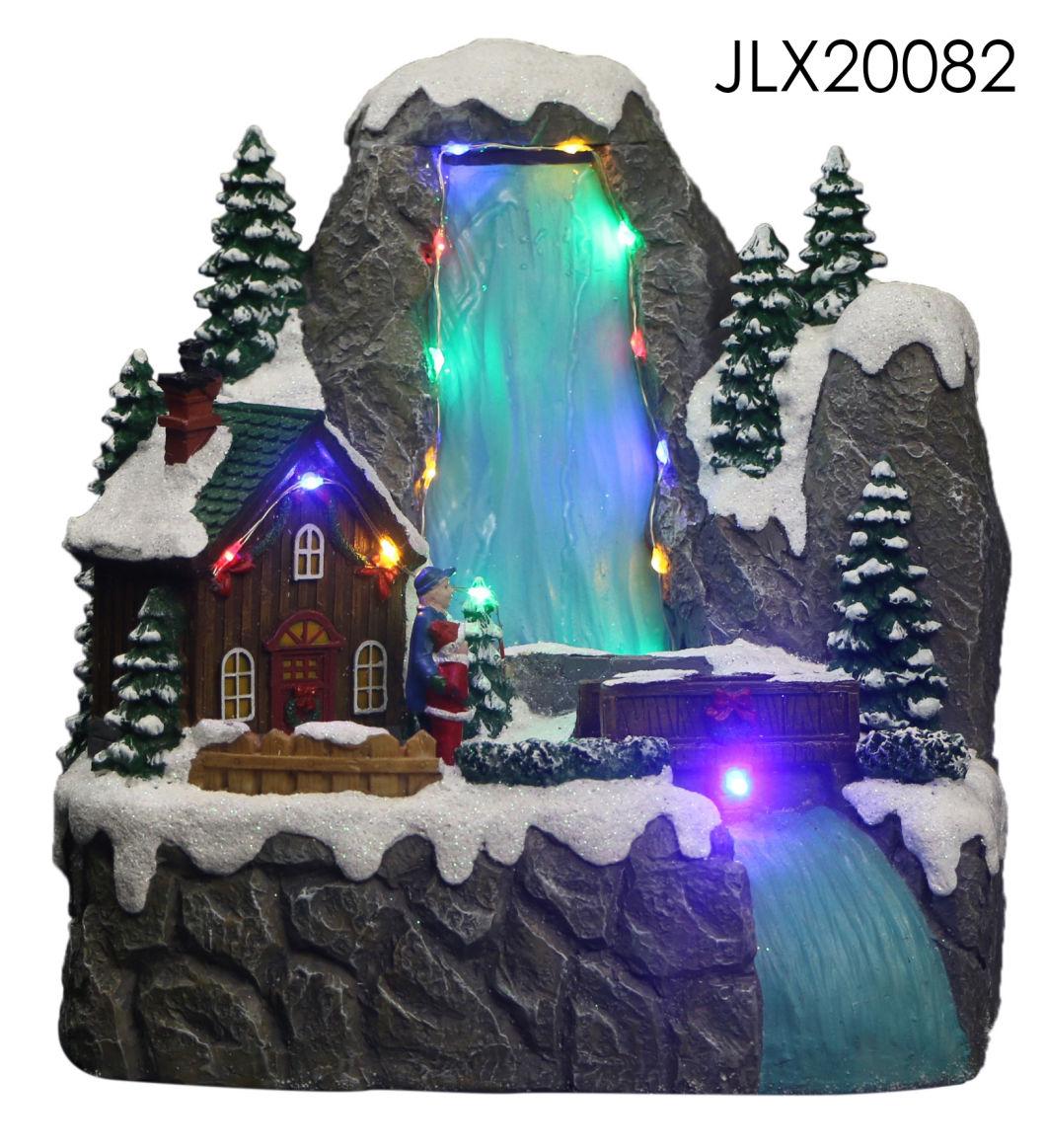 Best-Selling Christmas Village Houses with LED Lights and Four-Person Skates Function with Music