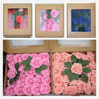 PE Rose Flower with Stem Bride PE Foam Flower Rose Heads Bouquet Party Decoration Wedding Packing 25/ Box
