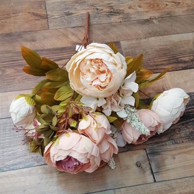13 Heads Artificial Peony Silk Flowers Bouquet Glorious Moral for Home Office Parties and Wedding