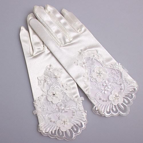 Classic Satin Wedding Gloves with Lace Decoration (JYG-29301)