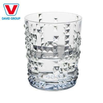 Fashion and Popular Glass Cup with Square Embossed for Wine Bar