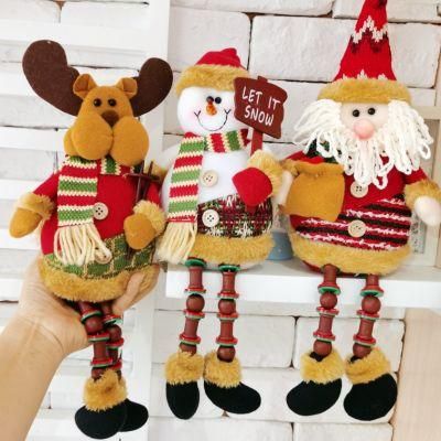 Christmas Decoration Desktop Ornaments Sitting Snowman Wooden Beads Long Legs Cloth Doll Santa Claus Doll