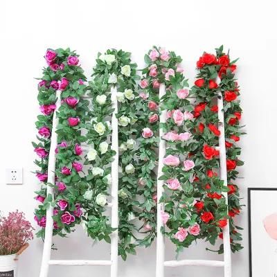 Artificial Rose Rattan Wall Hanging Pipe Winding Green Leaf Rattan Indoor Wedding Decoration Artificial Flower Ceiling Flower Vine