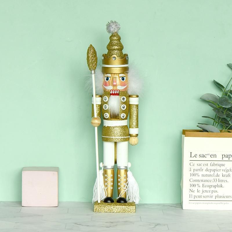 15.8 Inch Wooden Nutcracker Ornaments Christmas Decorations Holiday Decor Kids Toys Nutcracker Puppets, Gold King