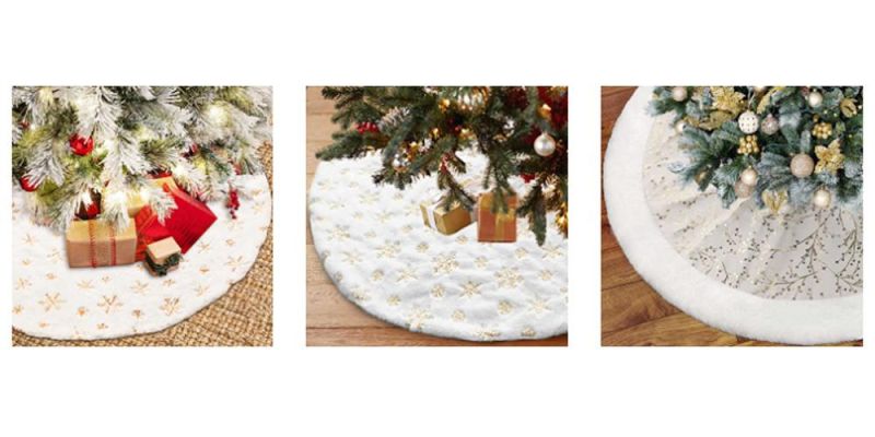 Christmas Tree Skirt, 48inch Large Tree Skirt with Tassels, White and Burgundy Xmas Tree Skirt, Christmas Tree Base Cover, Merry Christmas Decorations