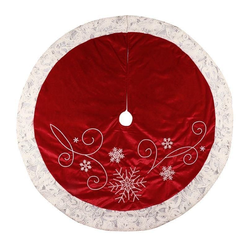 2020 New Christmas Tree Skirt Red Velvet Fabric Snowflake Tree Skirt Christmas Decoration Tree Skirt Cross-Border Hot Sale