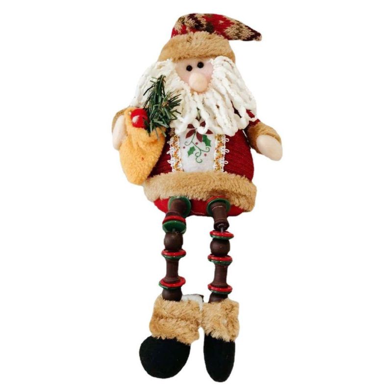 Christmas Decoration Desktop Ornaments Sitting Snowman Wooden Beads Long Legs Cloth Doll Santa Claus Doll
