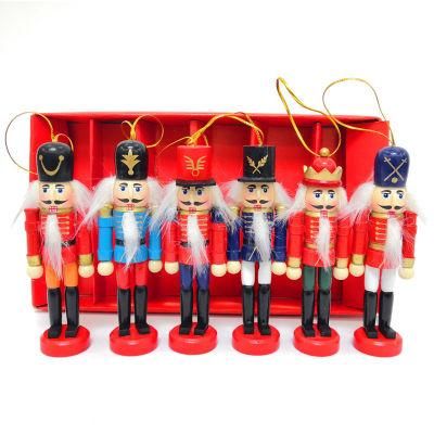 Wooden Handmade Pendants Painted Walnut Soldier Puppets 12cm 6/Set Christmas Gift Nutcracker