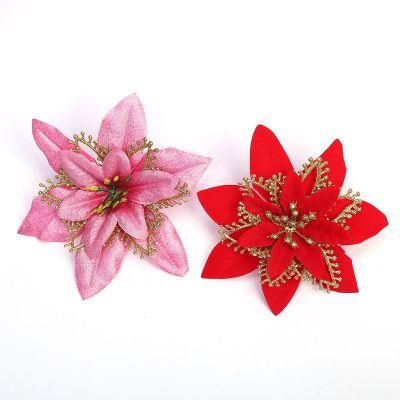 Artificial Pointsettas Christmas Decorations Glitter Poinsettias Christmas Ornaments