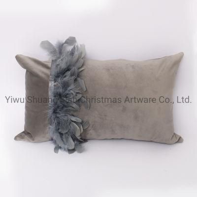 New Design Christmas Bolster Pillow with Feather for Holiday Wedding Party Home Decoration Hook Ornament Craft Gifts