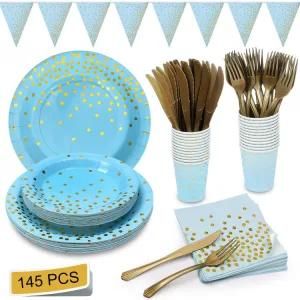 145PCS Party Table Decoration Paper Cups Plates Straws Baby Shower Supplies