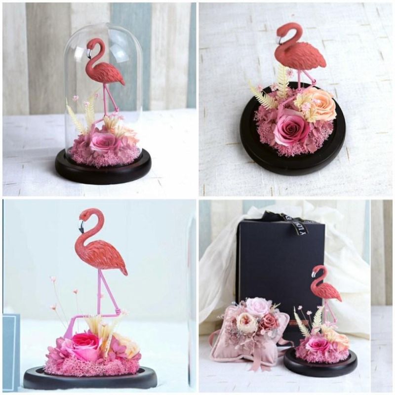 New Style Wholesale Gift Items Preserved Flower Preserved Bird Rose in Glass for Wedding Christmas Valentines Day
