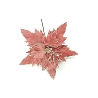 Wholesale Artificial Flower Head Christmas Flower Rose Curly Petal Rose with Glitter
