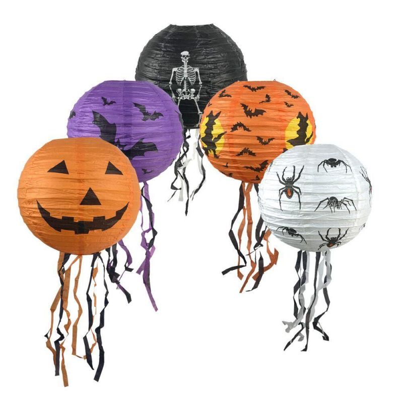 Wholesale Halloween Paper Lanterns with Its Tail Halloween Hanging Lanterns Decorative Pumpkin Lantern Spider Bat Skeleton Lantern for Halloween Party Decor