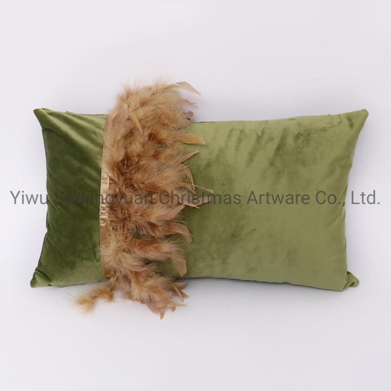 New Design Christmas Bolster Pillow with Feather for Holiday Wedding Party Home Decoration Hook Ornament Craft Gifts