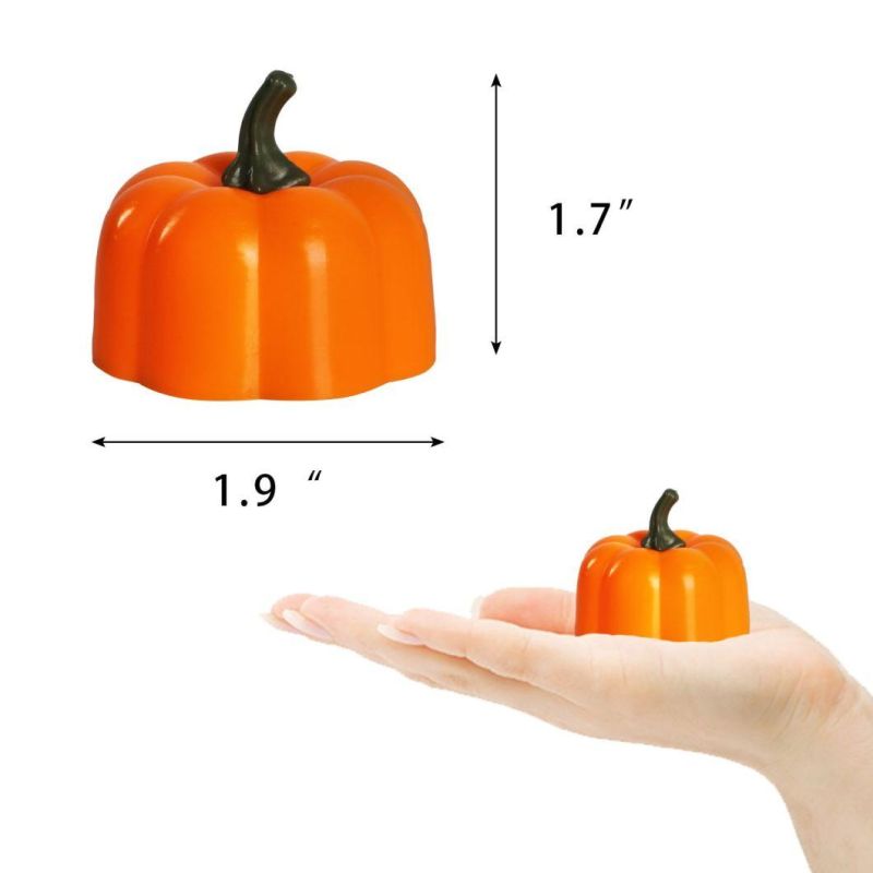 Flickering Pumpkin Tea Lights 12 Pack Flickering LED Pumpkin Lights with Battery Operated Flameless Pumpkin Tealight Candles Decoration for Halloween