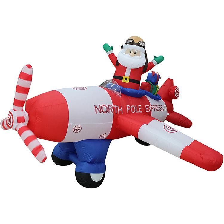 Hot Sale Inflatable Santa Claus in Plane/Christmas Inflatable Plane with Santa Claus