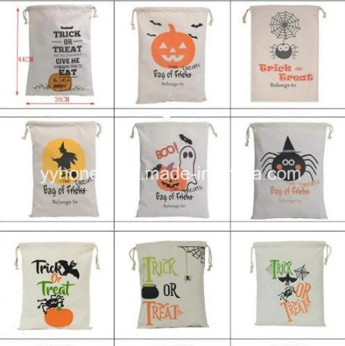 Wholesale Natural Cotton Halloween Tote Drawstring Bag